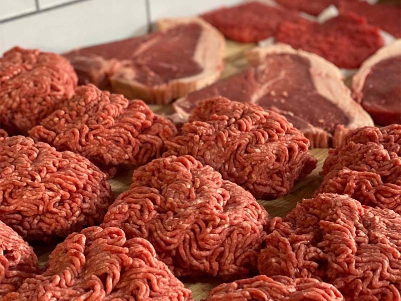 Hamburger And Steaks At Meat Market